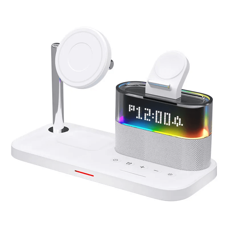 5-in-1 Magnetic Wireless Charging Station with Alarm Clock & RGB Night Light for iPhone, Apple Watch & AirPods