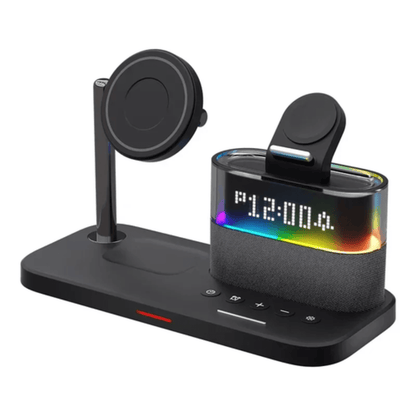 5-in-1 Magnetic Wireless Charging Station with Alarm Clock & RGB Night Light for iPhone, Apple Watch & AirPods