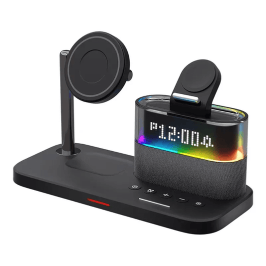 5-in-1 Magnetic Wireless Charging Station with Alarm Clock & RGB Night Light for iPhone, Apple Watch & AirPods